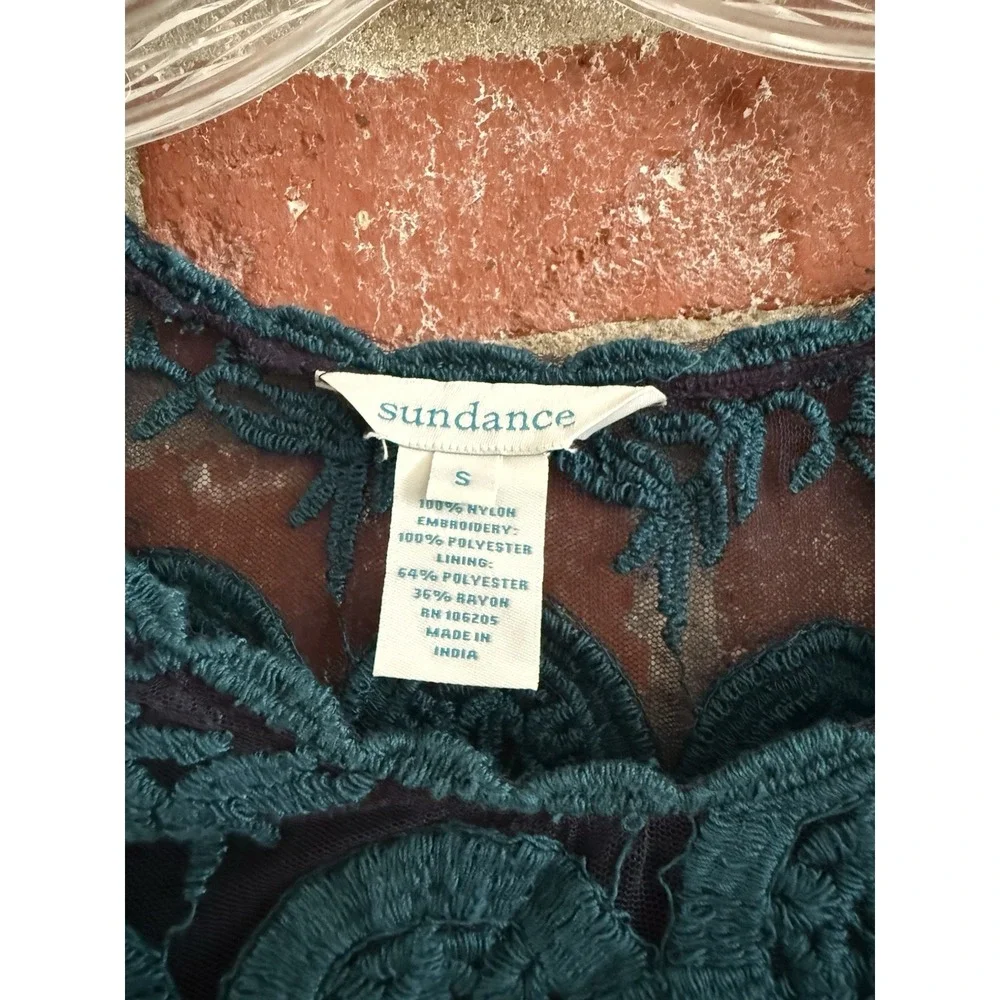Sundance Midi Dress Small Rhapsody Embroidered Lace Overlay Teal Blue No Liner‎